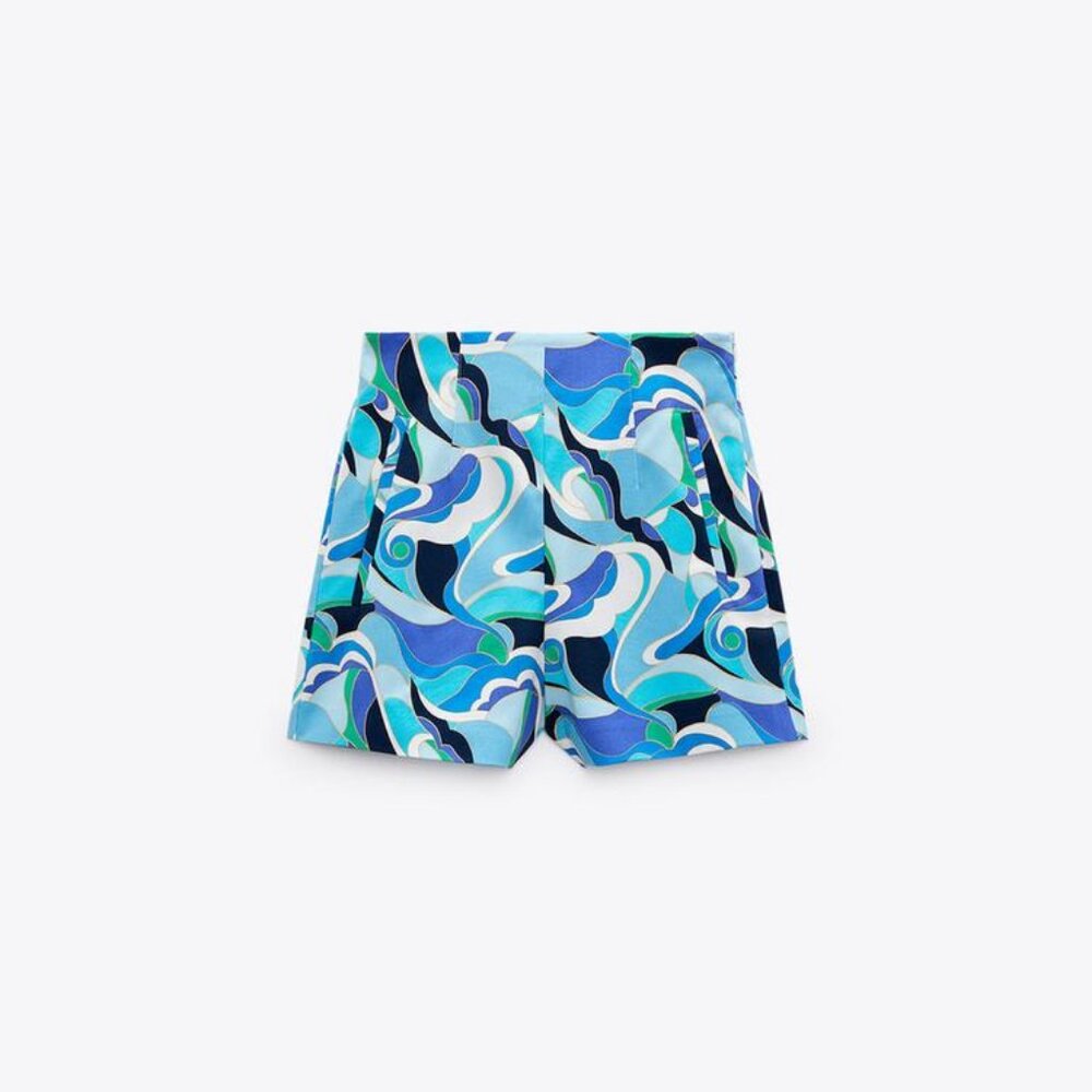 Zara Turquoise Multi-Print Shorts - Brand New!